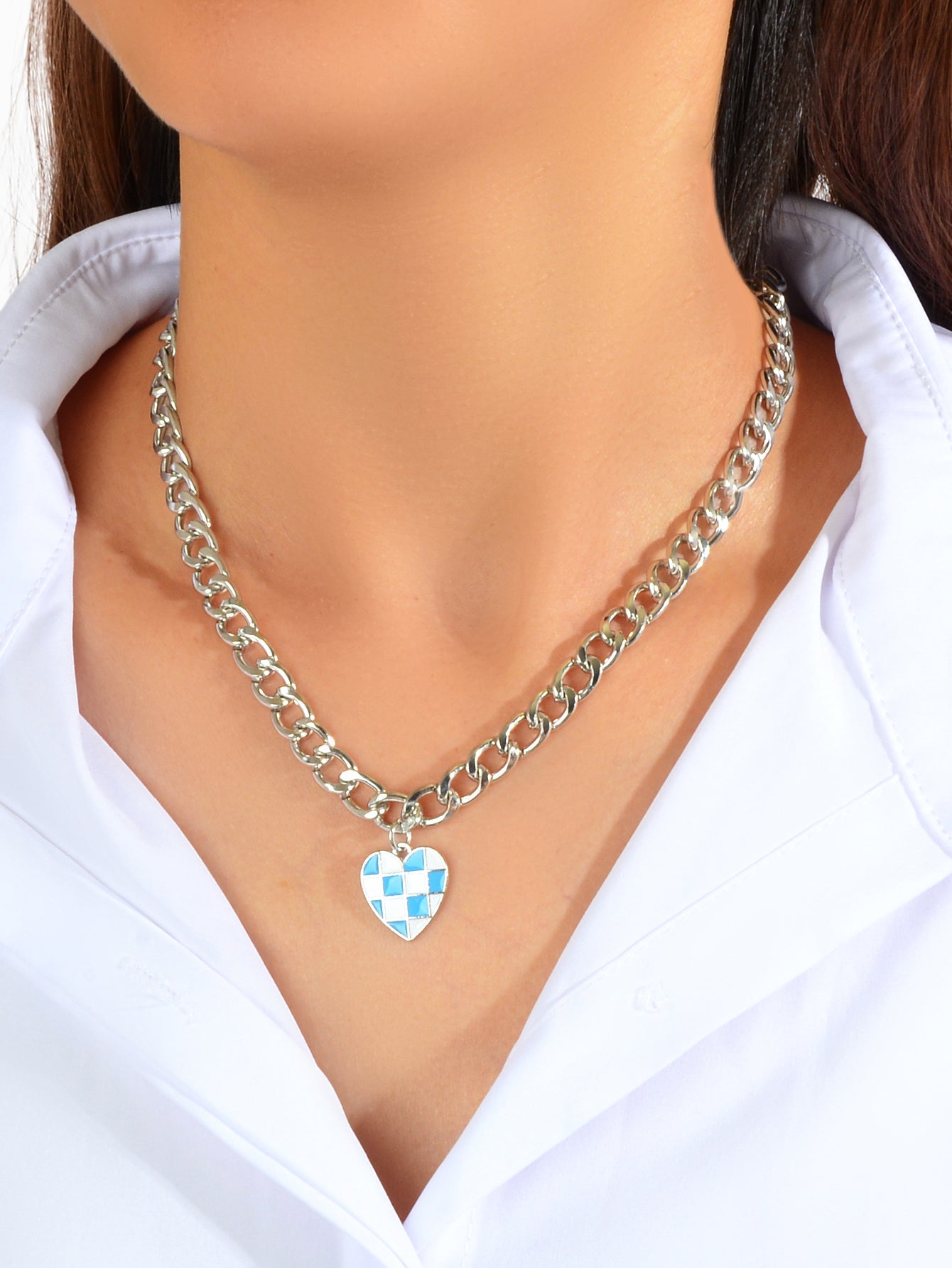 Designer Jewellery Silver Chain Blue Black Enamel Heart Awesome Pendant Necklace