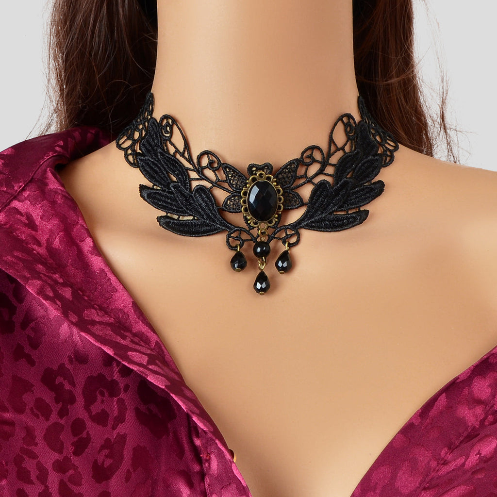 Black Hollow Collar Gothic Leaf Tattoo Lace Choker Costume Party Vintage Jewelry