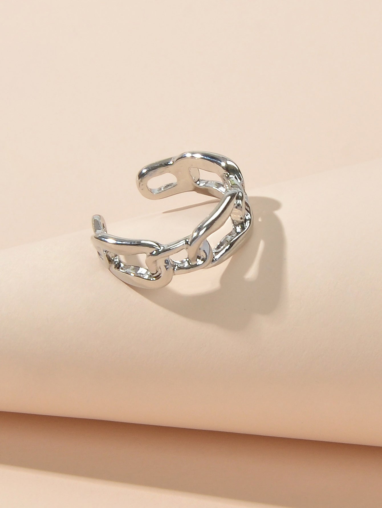 Minimalist Jewelry Metal Lock Chain Design Open Cuff Finger Trendy Ring AU Stock