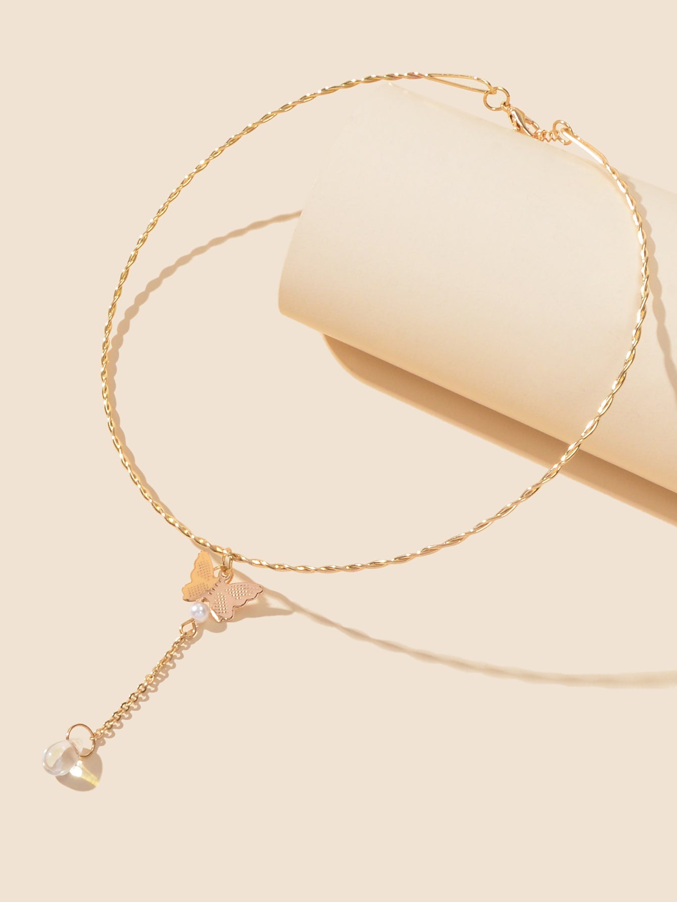 Designer Jewelry Gold Short Choker Collar Butterfly Beads Charm Trendy Necklace