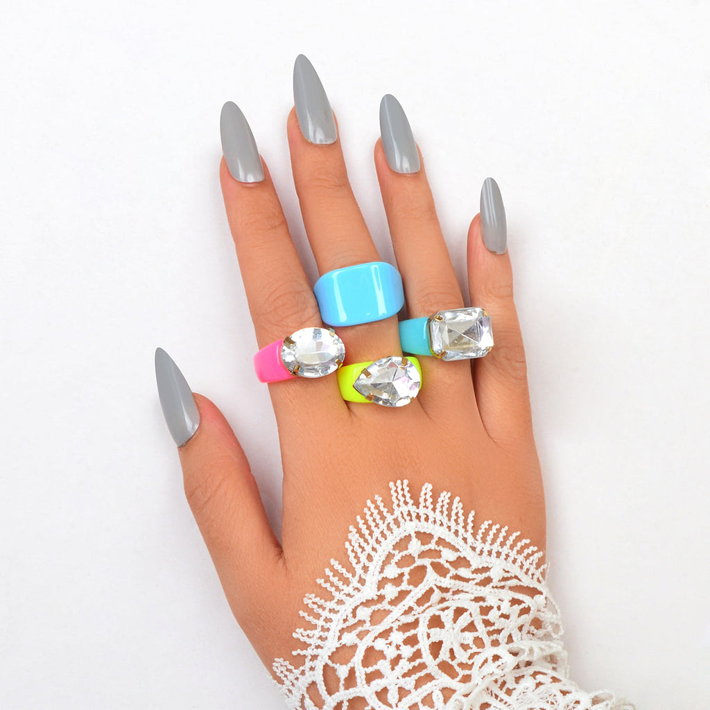 4pcs/set Multi Colour Stunning Big Stone Finger Rings Fashion Women Jewelry Gift
