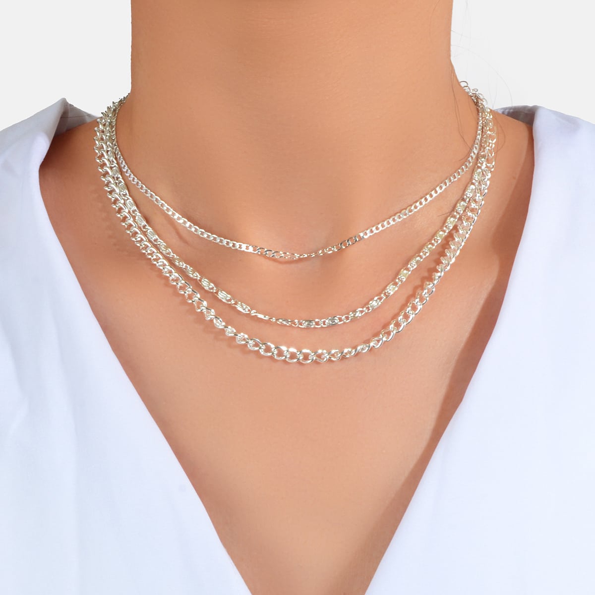 3 pcs Gold Silver Chain Boho Chic Minimalist Necklace Women Accessories Jewelry