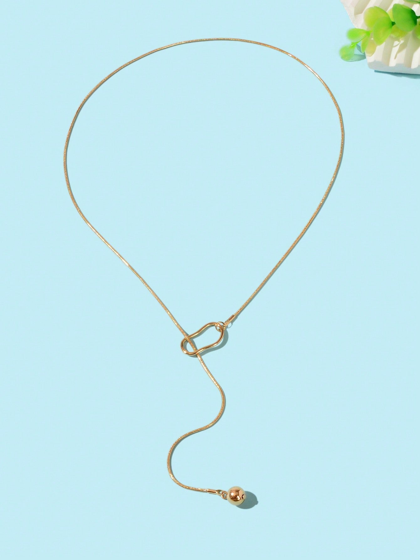 Gold Colour Geometric Y shape Pendant Necklace Women Party Minimalist Jewellery