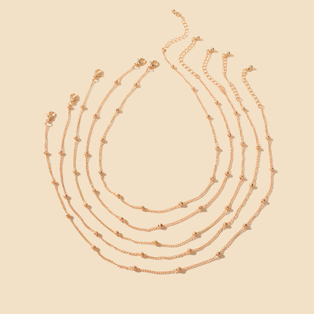 5pcs Gold Beads Chain Layered Necklaces Simple Short Chokers Delicate Jewellery