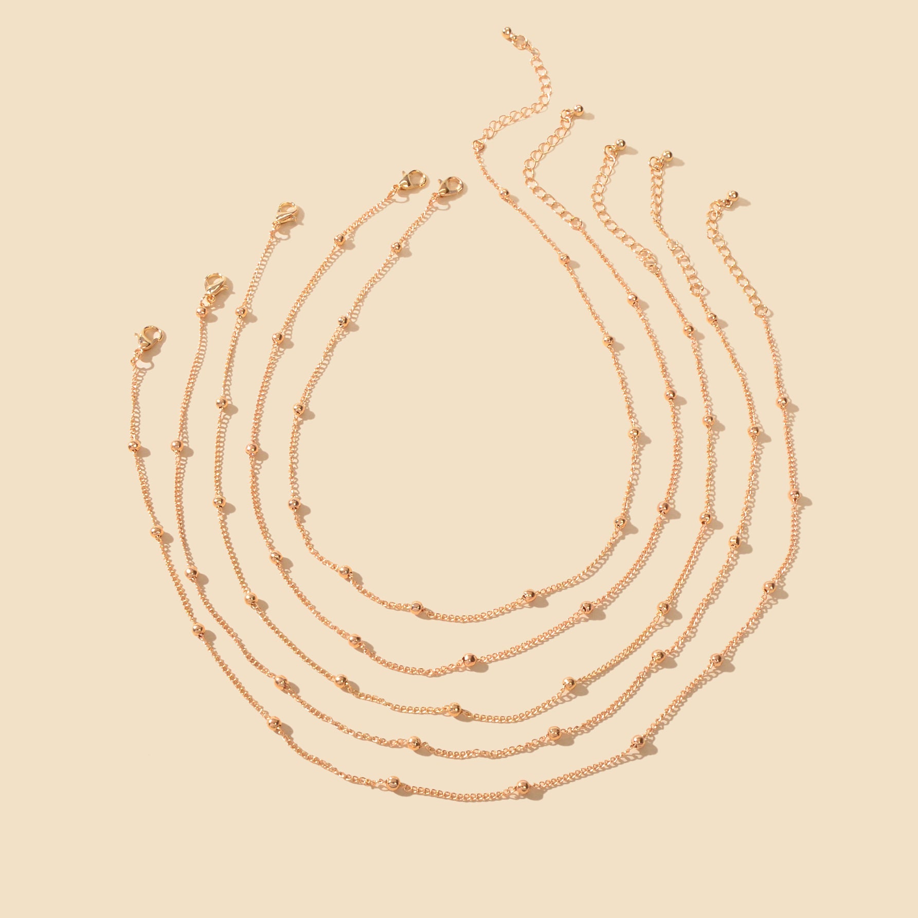 5pcs Gold Beads Chain Layered Necklaces Simple Short Chokers Delicate Jewellery