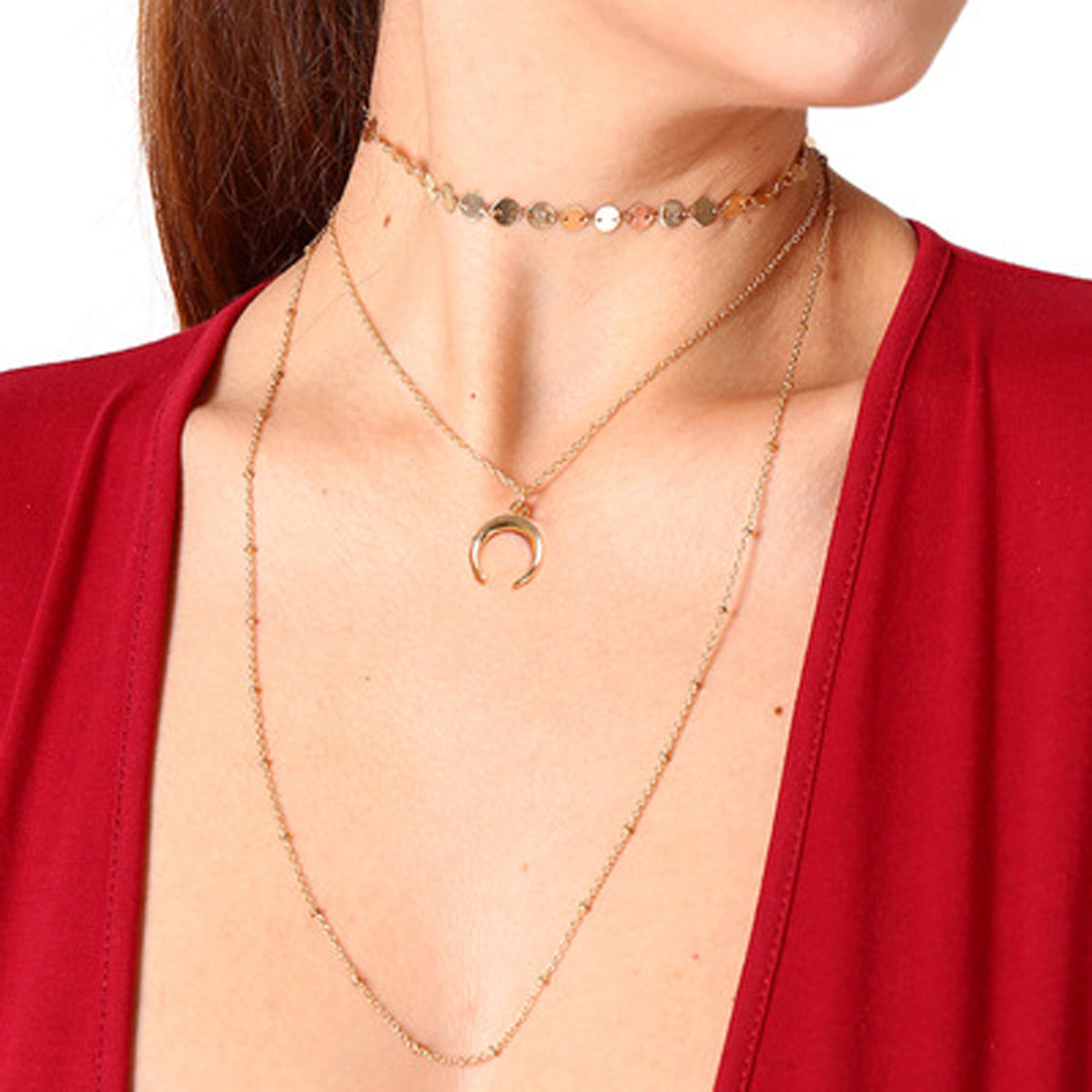 Boho Chic Multi-layer Gold Silver Chain Horns Charm Necklace Trendy Accessories