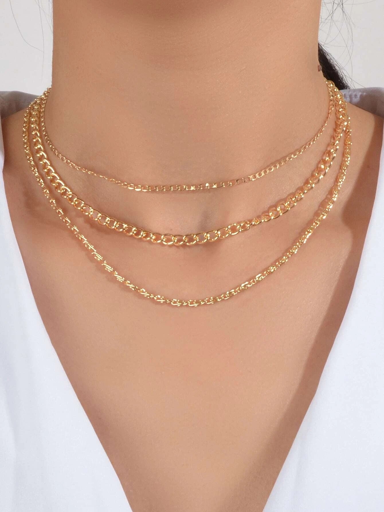 3 pcs Gold Silver Chain Boho Chic Minimalist Necklace Women Accessories Jewelry