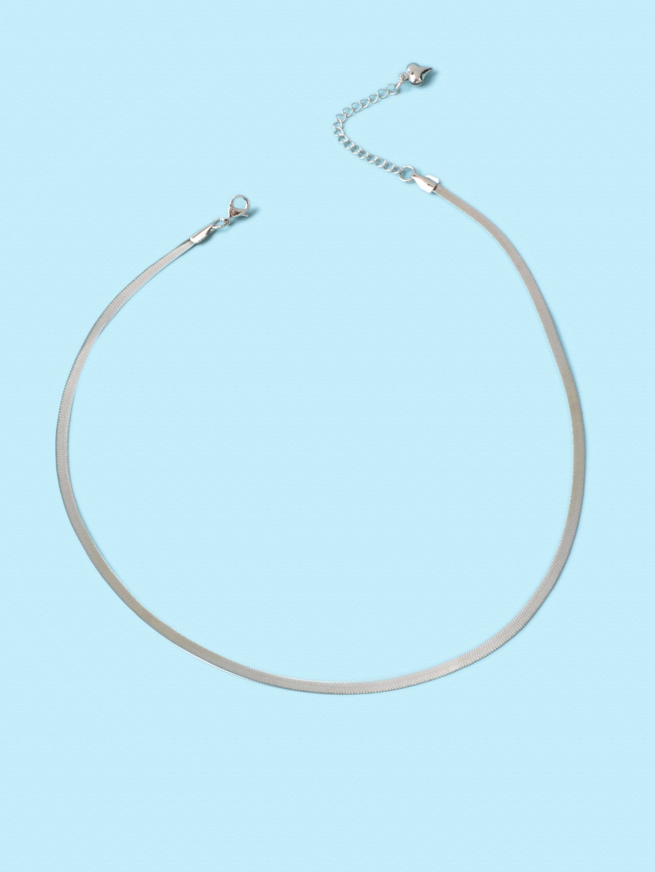 Punk Silver Minimalist Flat Herringbone Snake Chain Necklace Short Women Collar