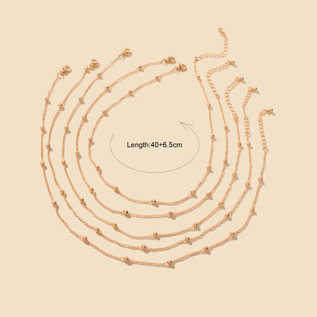 5pcs Gold Beads Chain Layered Necklaces Simple Short Chokers Delicate Jewellery