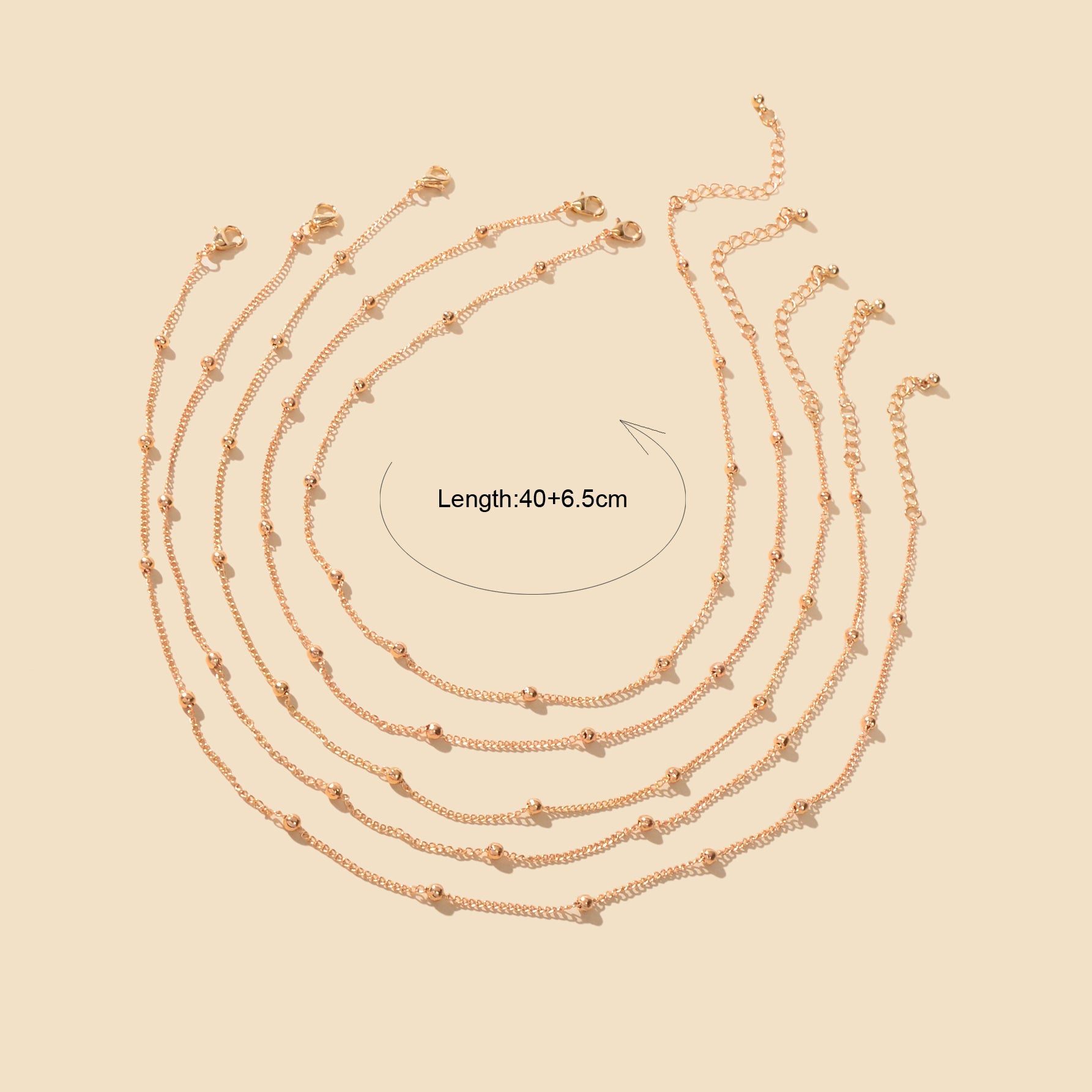 5pcs Gold Beads Chain Layered Necklaces Simple Short Chokers Delicate Jewellery