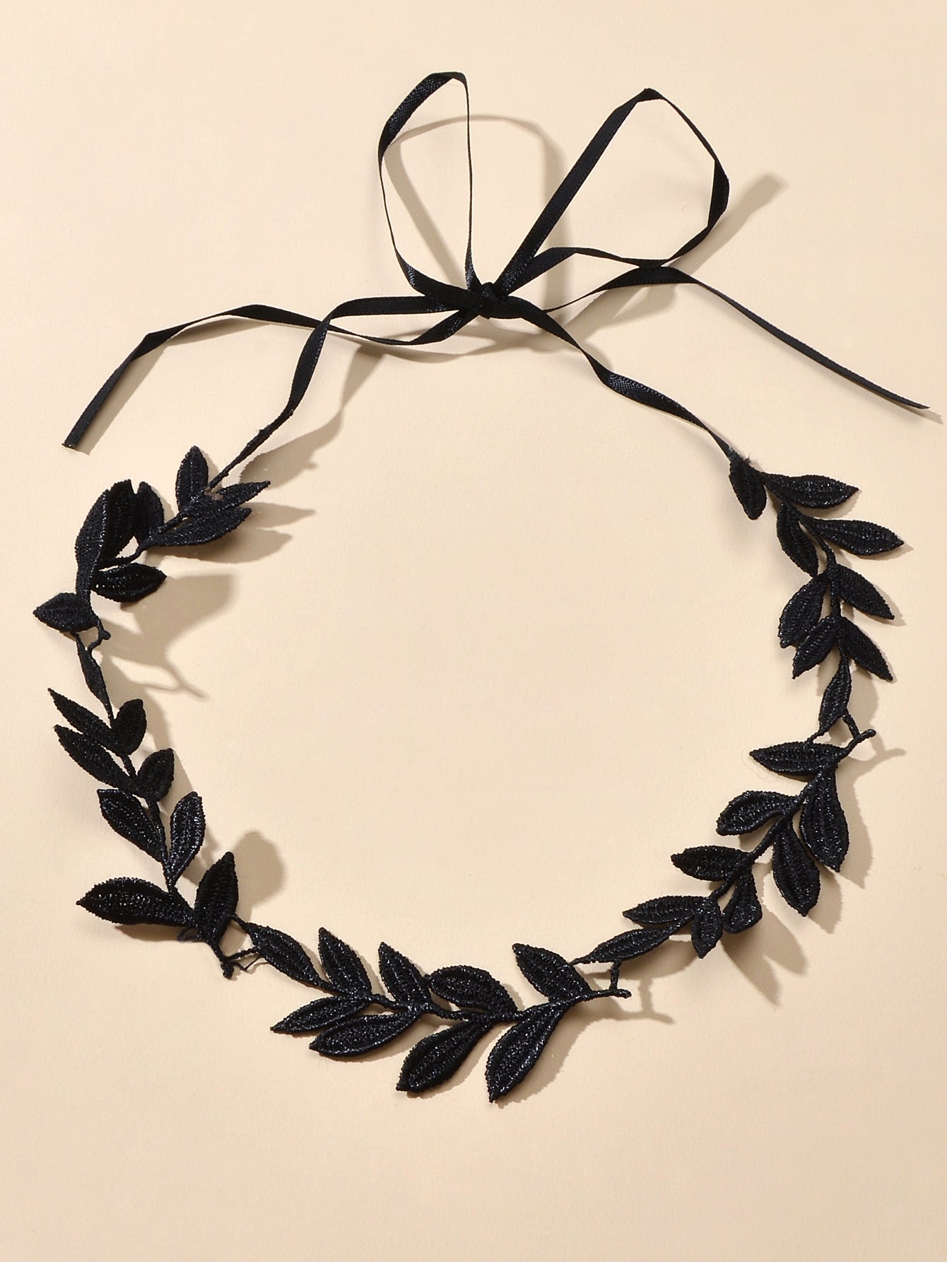 Boho Chic Style Black Ribbon Leaf Design Tied Adjustable Choker Necklace Collar