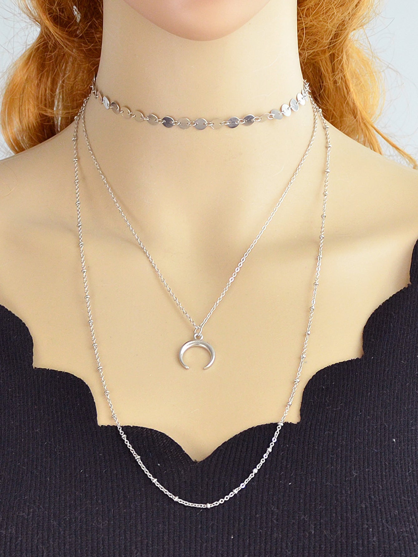 Boho Chic Multi-layer Gold Silver Chain Horns Charm Necklace Trendy Accessories