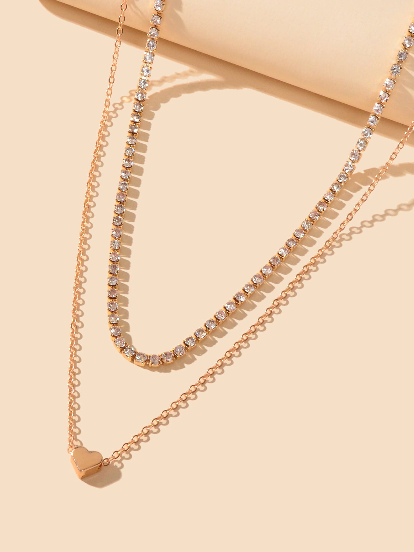 2 pcs Full Rhinestone Short Choker Heart Pendant Trendy Layered Dainty Necklace