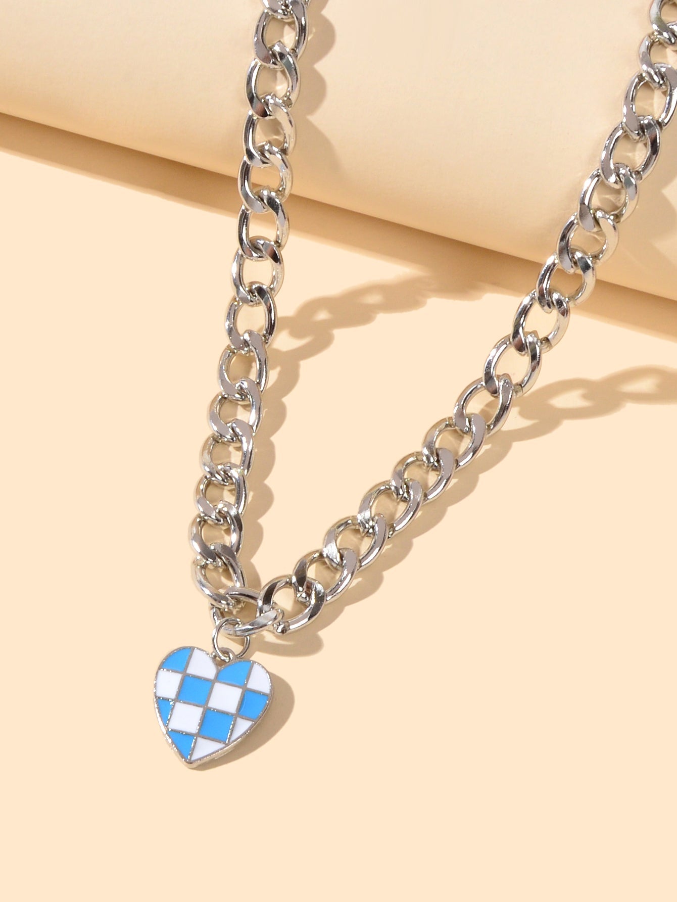 Designer Jewellery Silver Chain Blue Black Enamel Heart Awesome Pendant Necklace