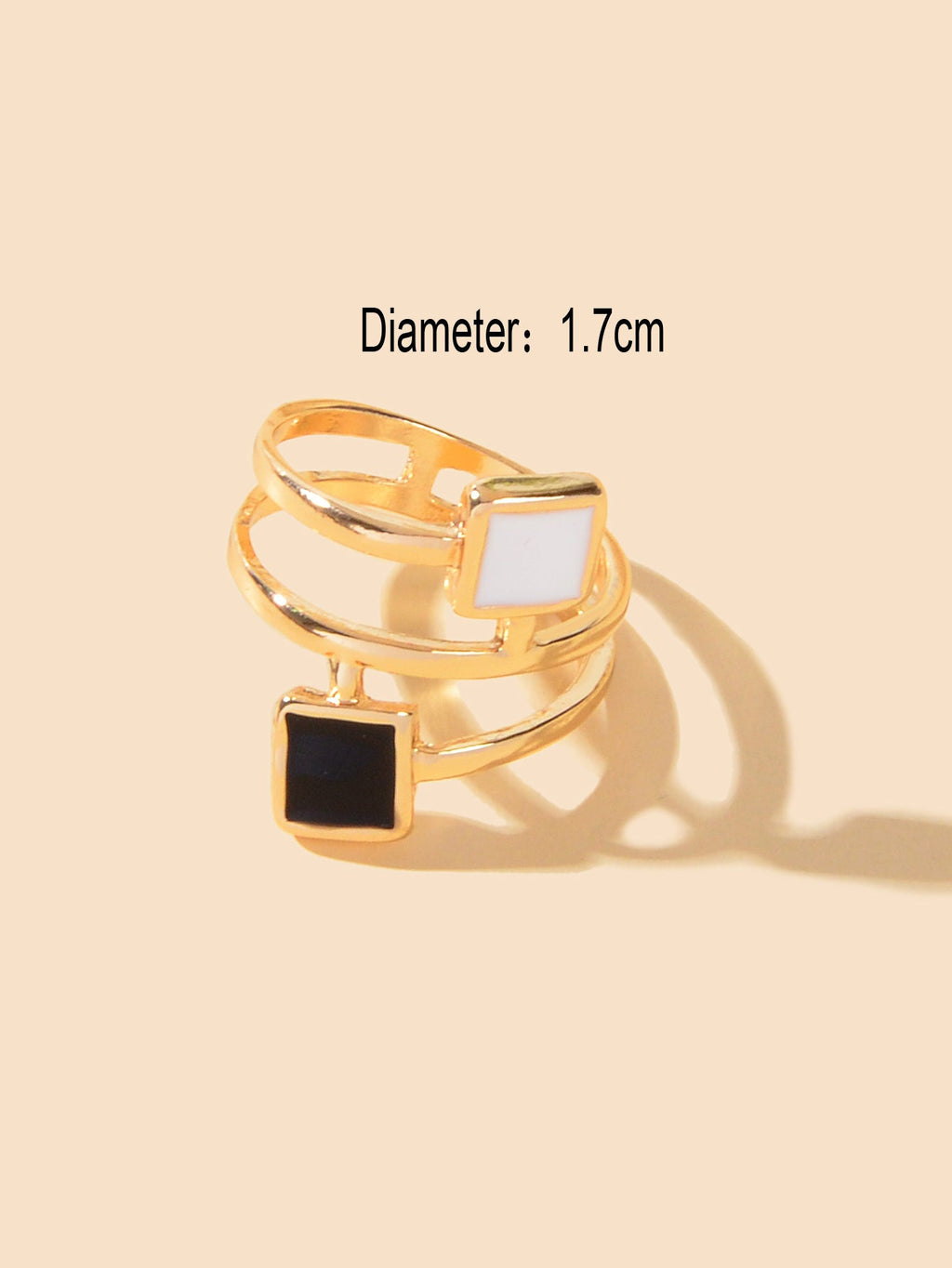 Party Daily Jewelry Band for Women Black White Enamel Square Hollow Gold Ring