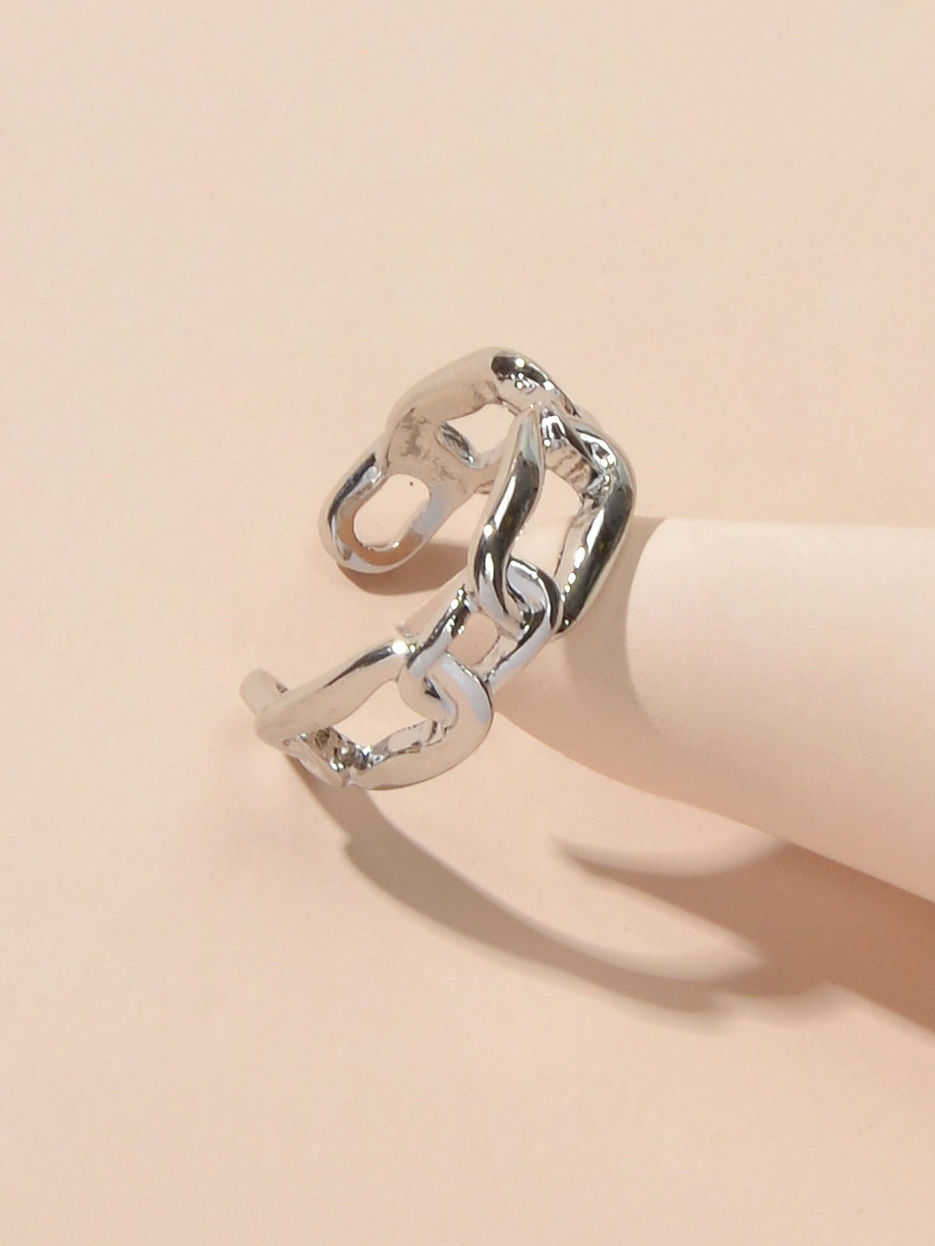 Minimalist Jewelry Metal Lock Chain Design Open Cuff Finger Trendy Ring AU Stock