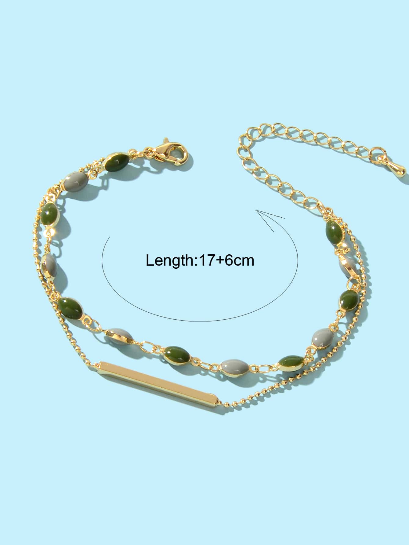 Stylish Colorful Oval Pendant Double-Layer Chain Bracelet