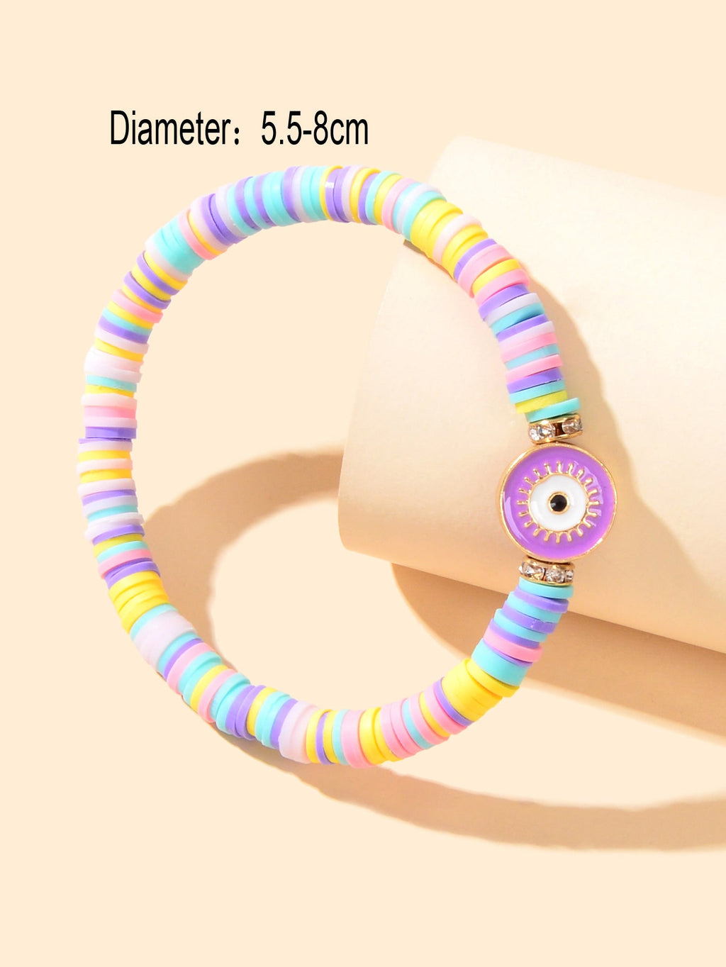 Heishi Surfer Handmade Evil Eye Rainbow Vinyl Disc Beaded Stretchy Bracelet Gift