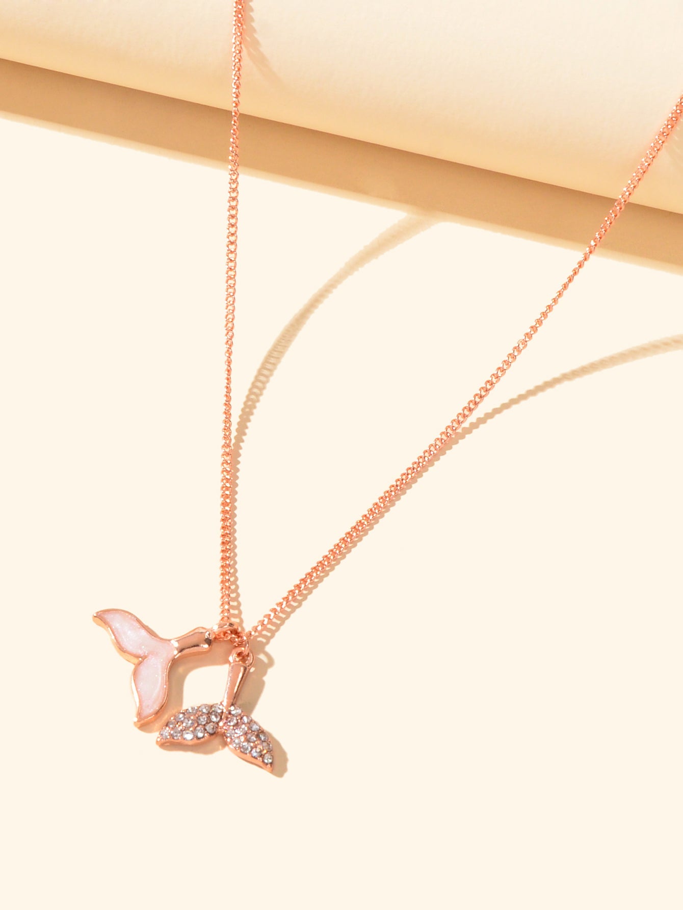 Ocean Series Jewellery Rose Gold Chain Enamel Rhinestone Mermaid Tail Necklace