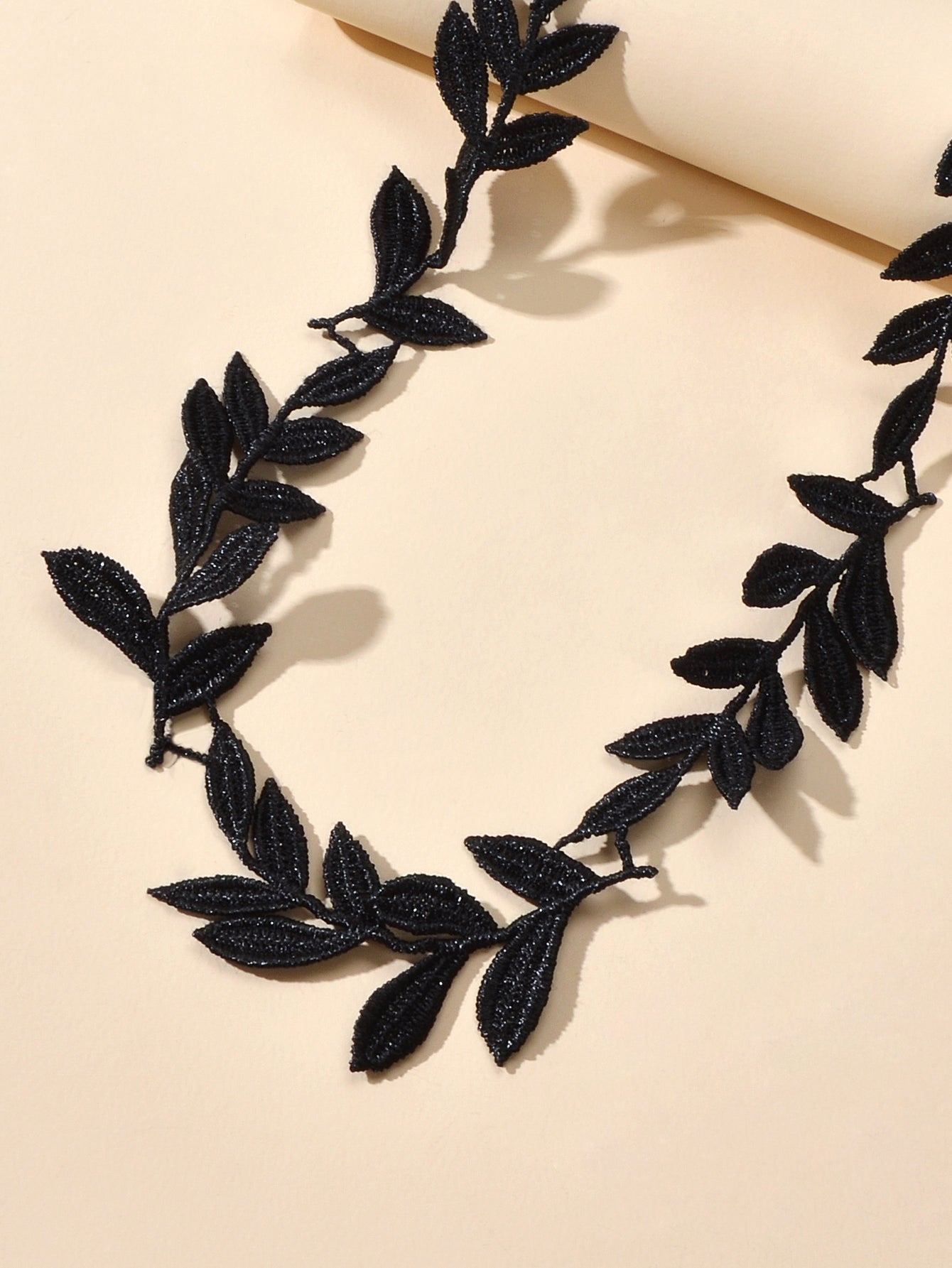 Boho Chic Style Black Ribbon Leaf Design Tied Adjustable Choker Necklace Collar