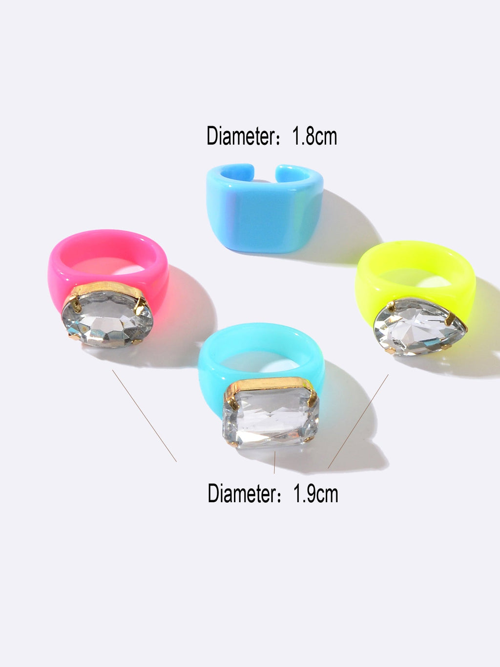 4pcs/set Multi Colour Stunning Big Stone Finger Rings Fashion Women Jewelry Gift