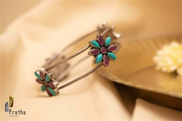 Turquoise & ruby bangle