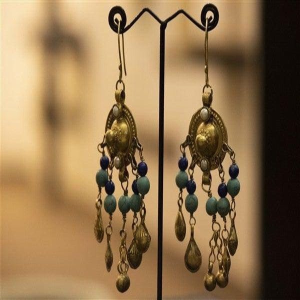 Hanging Earrings With Turquoise Blue Round Beads