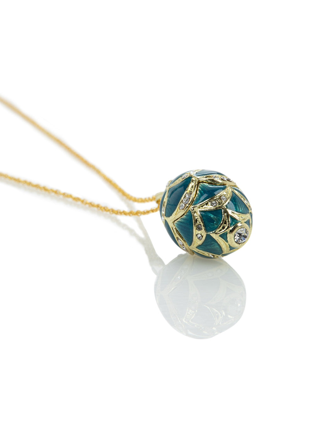 Gold & Light Blue Egg Pendant Necklace