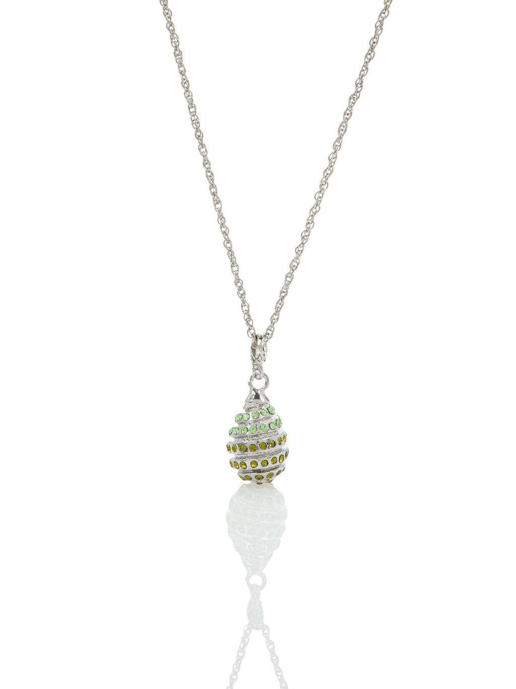 Silver Egg with Green Crystals Pendant Necklace