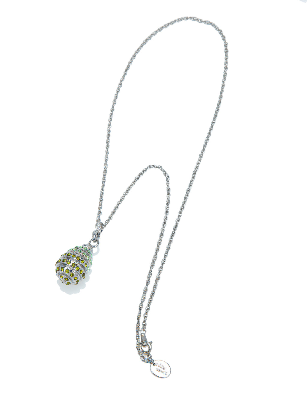 Silver Egg with Green Crystals Pendant Necklace