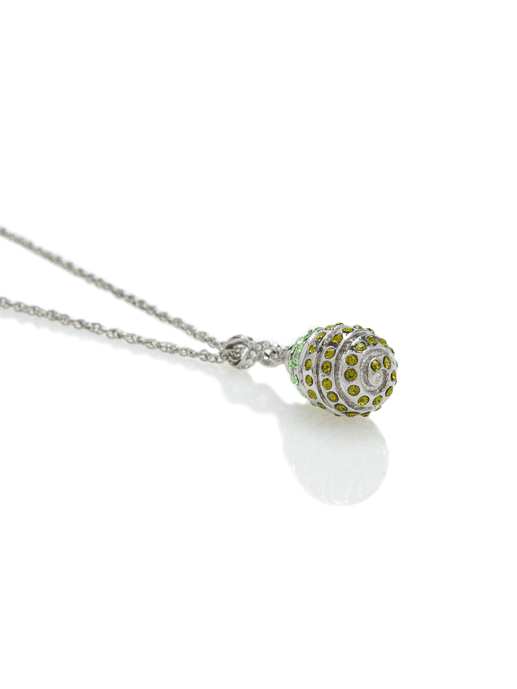 Silver Egg with Green Crystals Pendant Necklace