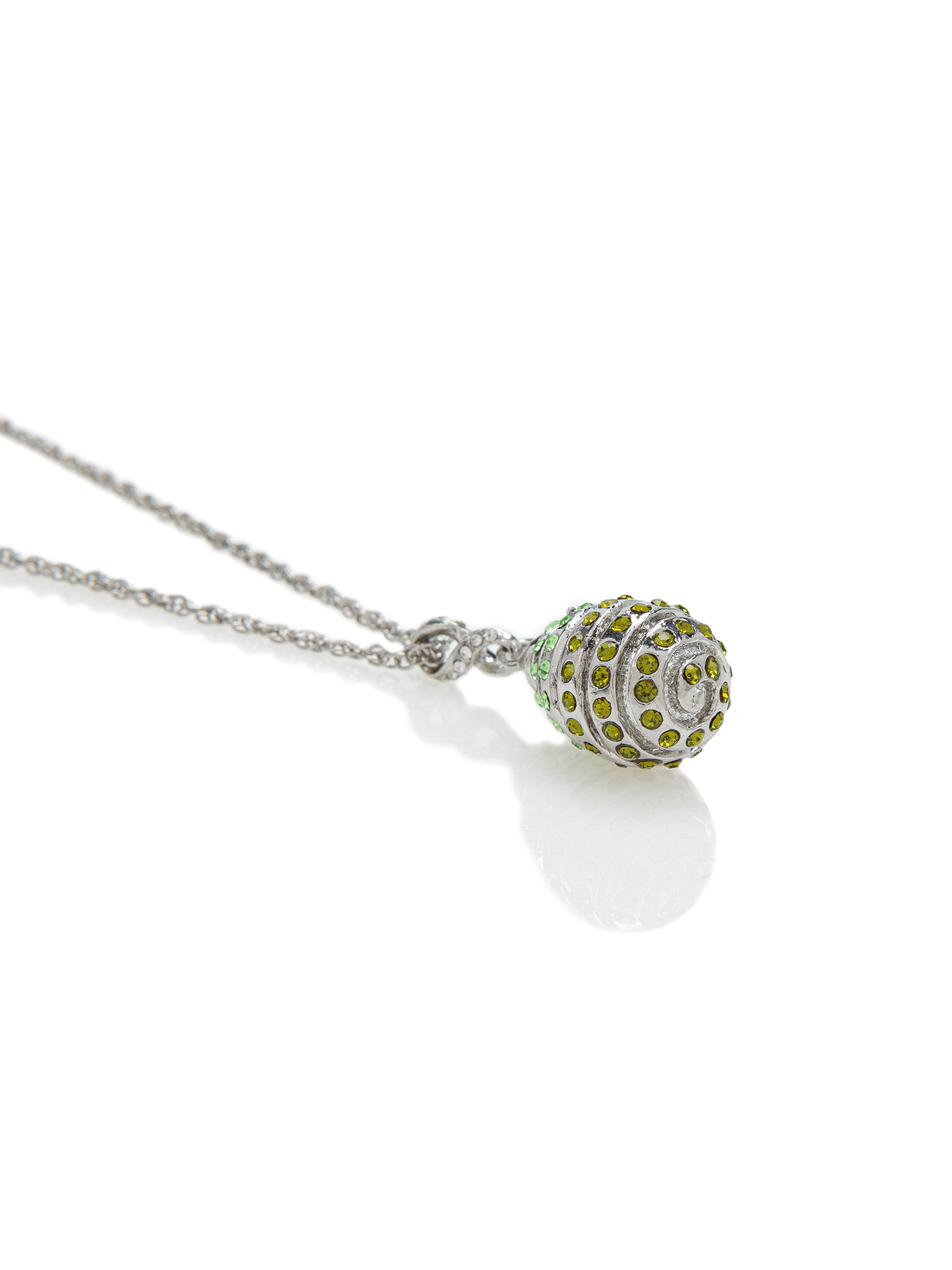 Silver Egg with Green Crystals Pendant Necklace