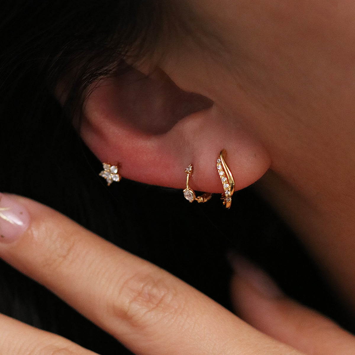 Dainty cubic flower huggie earring-1