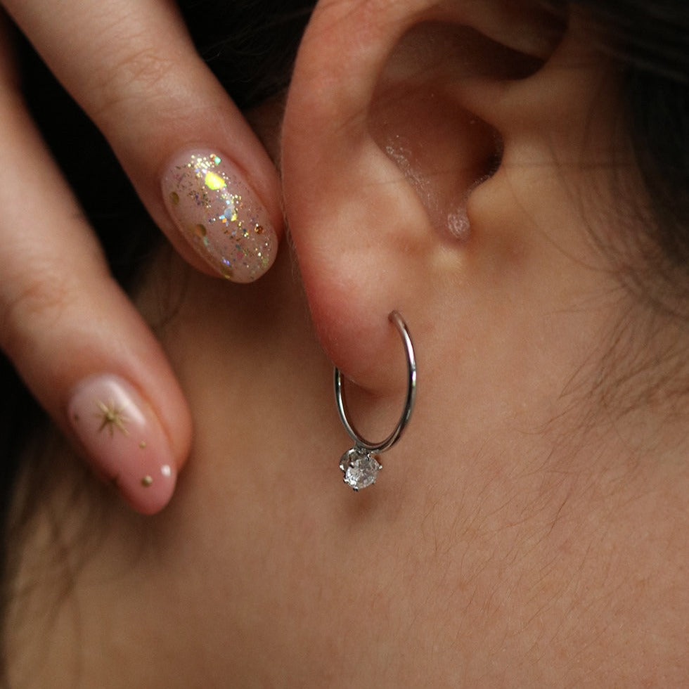 Cubic dangled semi-hoop earrings-3