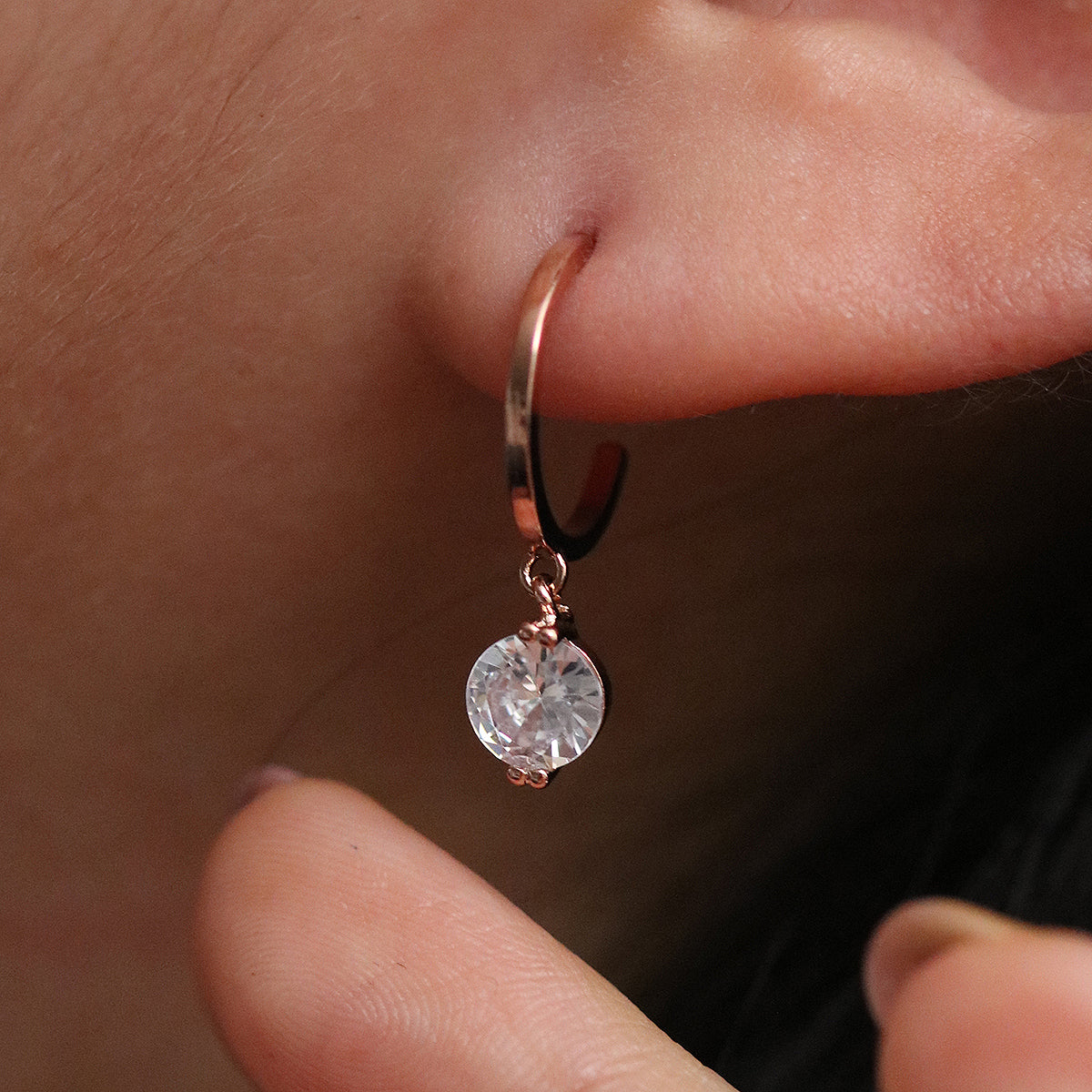 Cubic Dangle Semi-Hoop Earrings-3