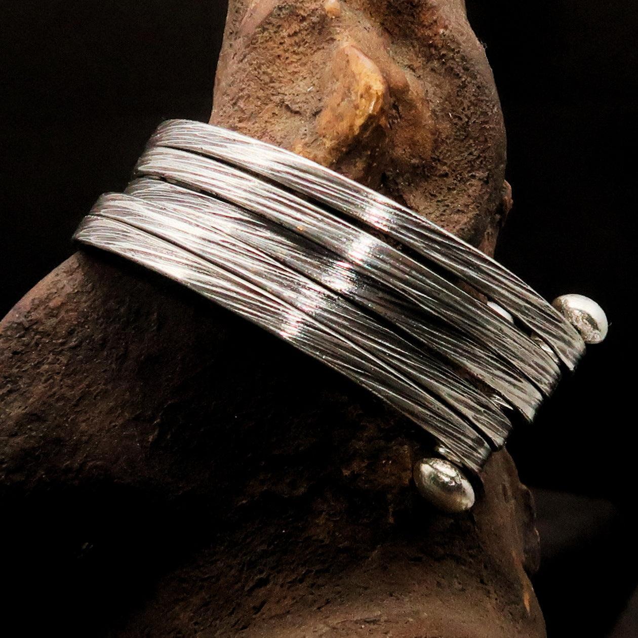 Excellent handcrafted minimalistic 5 String Sterling Silver Bracelet / Bangle