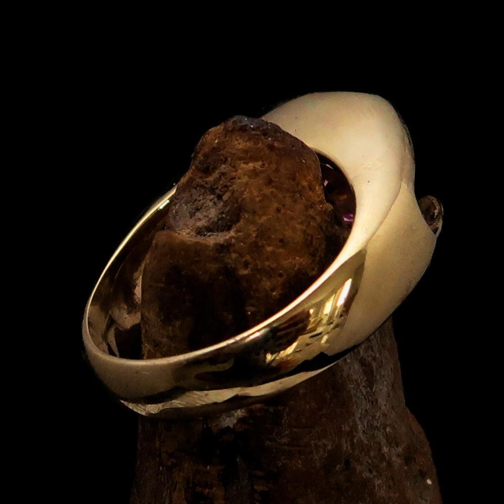 Smoothly crafted Men's Brass Solitaire Ring Pink Cubic Zirconia CZ