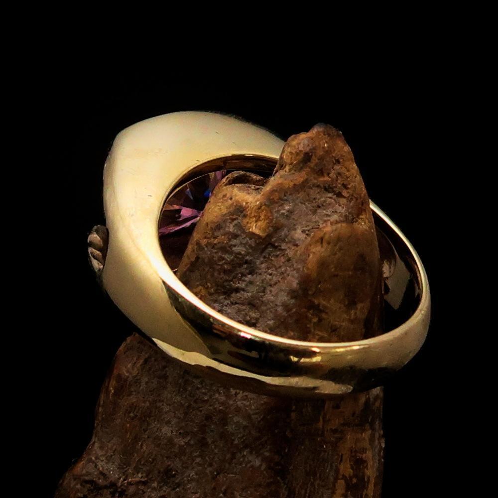 Smoothly crafted Men's Brass Solitaire Ring Pink Cubic Zirconia CZ