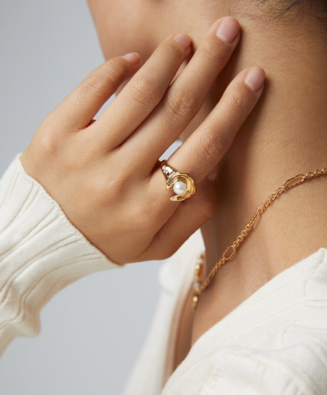 Star And Moon Design Pearl Ring