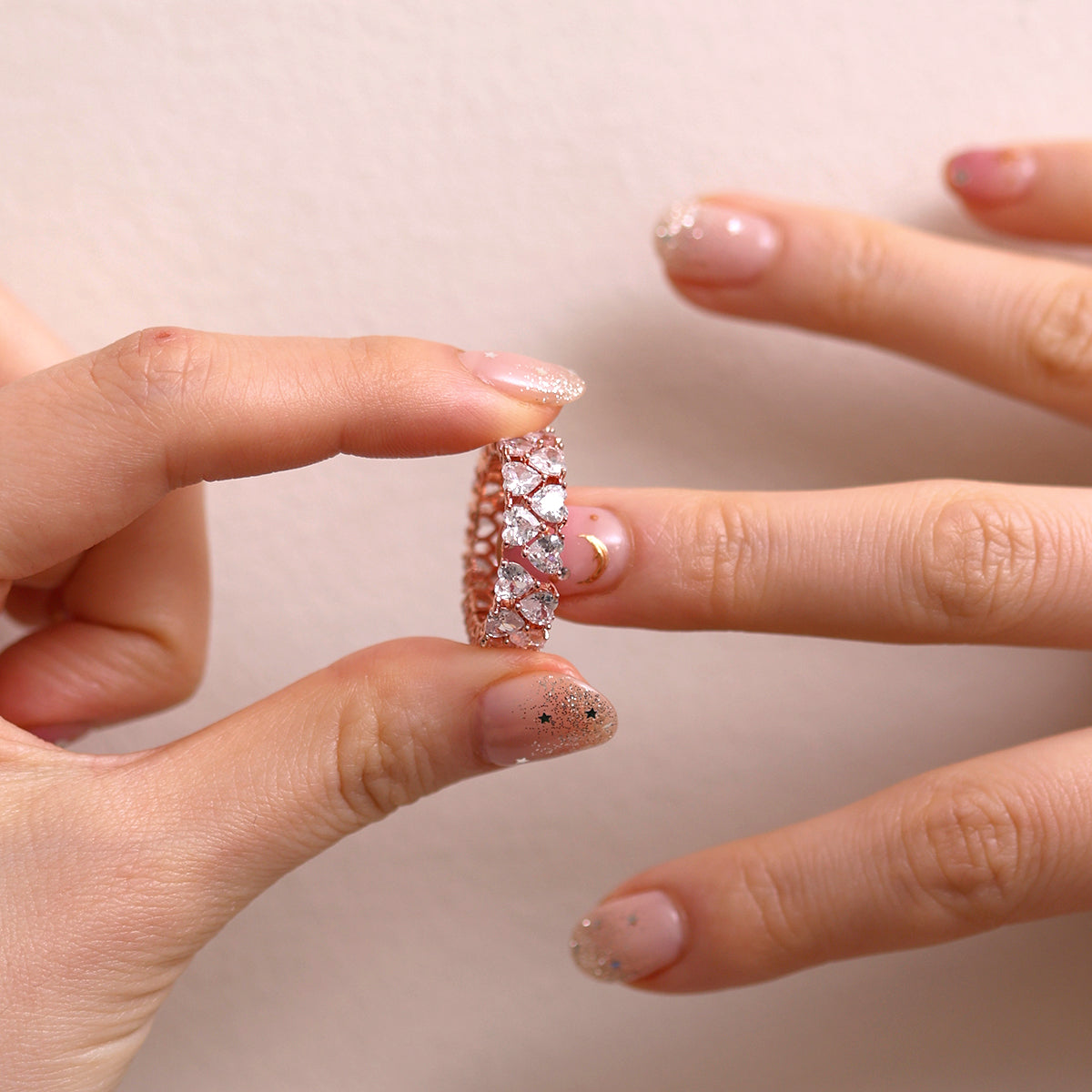 Chunky Heart Sparkle Adjustable Ring-4