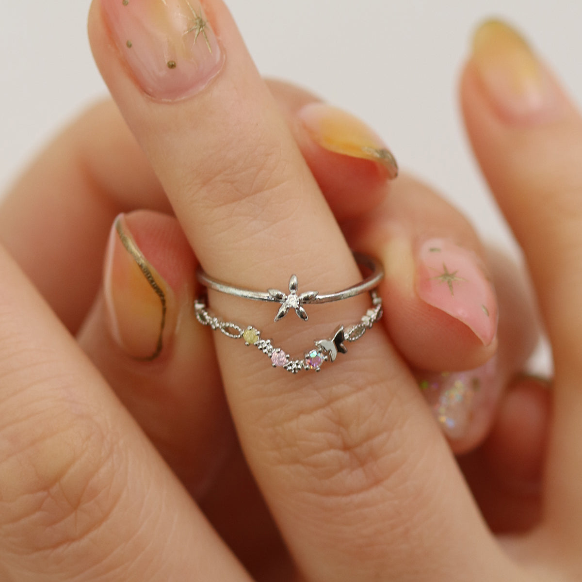 Double pastel flower ring-2