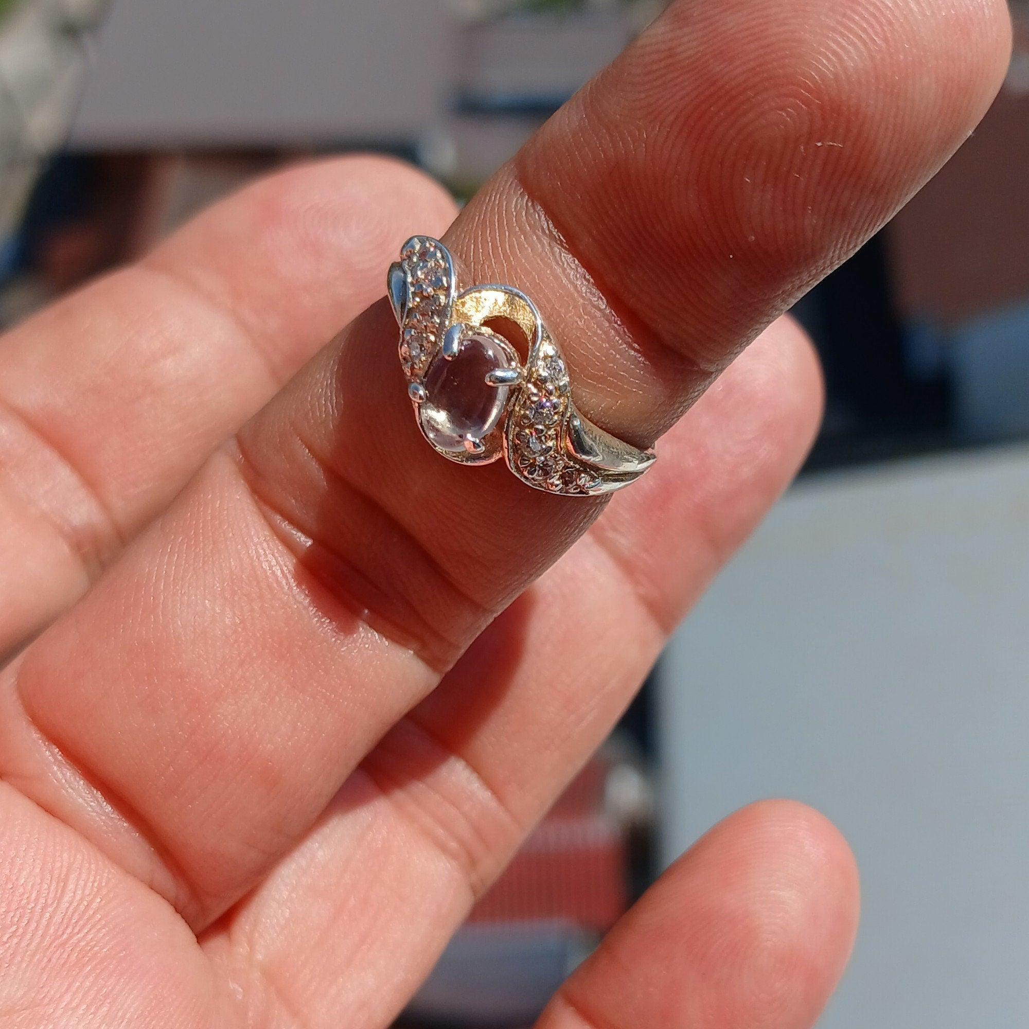 Moonstone Ring, Moonstone Silver Ring, Gemstone Sterling Silver ring, Solitaire Ring, oval Ceylon Moonstone and 10 CZ handmade ring Size 7.5