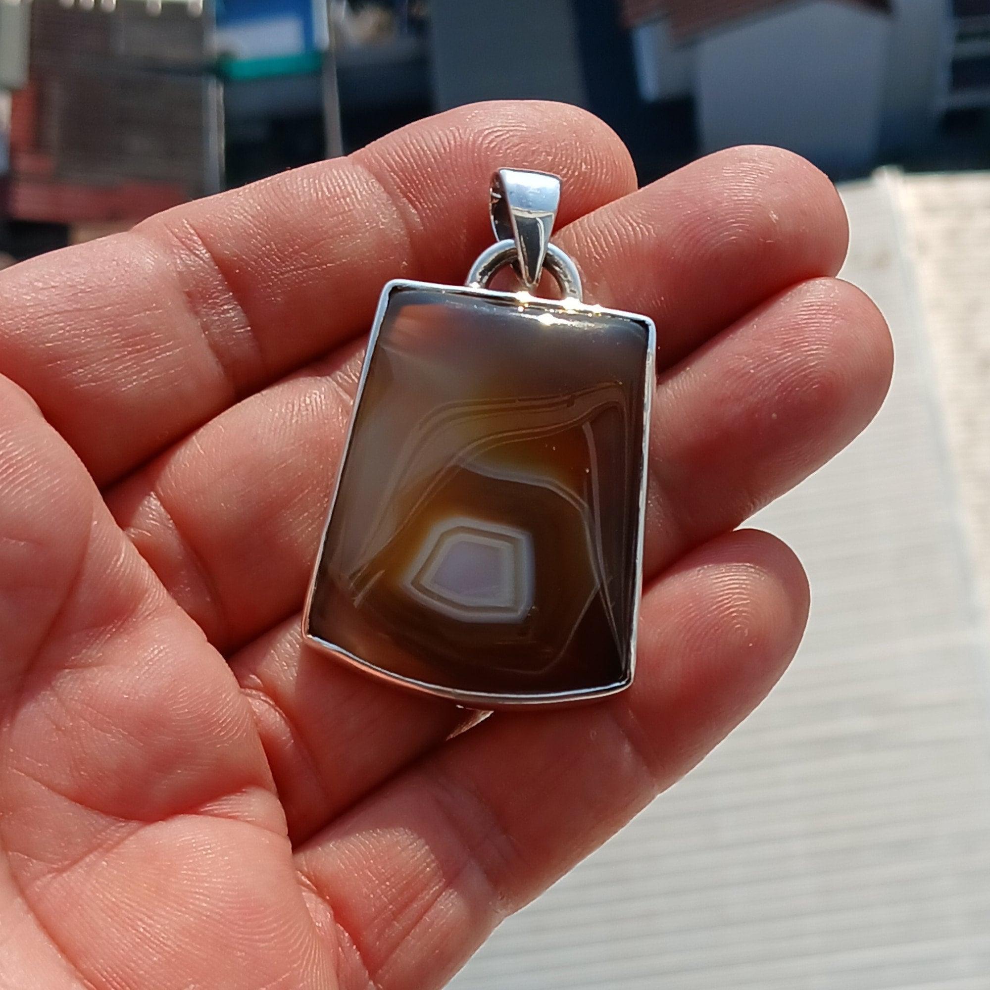 Agate Necklace, Sterling Silver Pendant, Artwork Pendant, honey color Agate, Silver Necklace, Gift for Him, Agate silver Amulet, Unique Gift