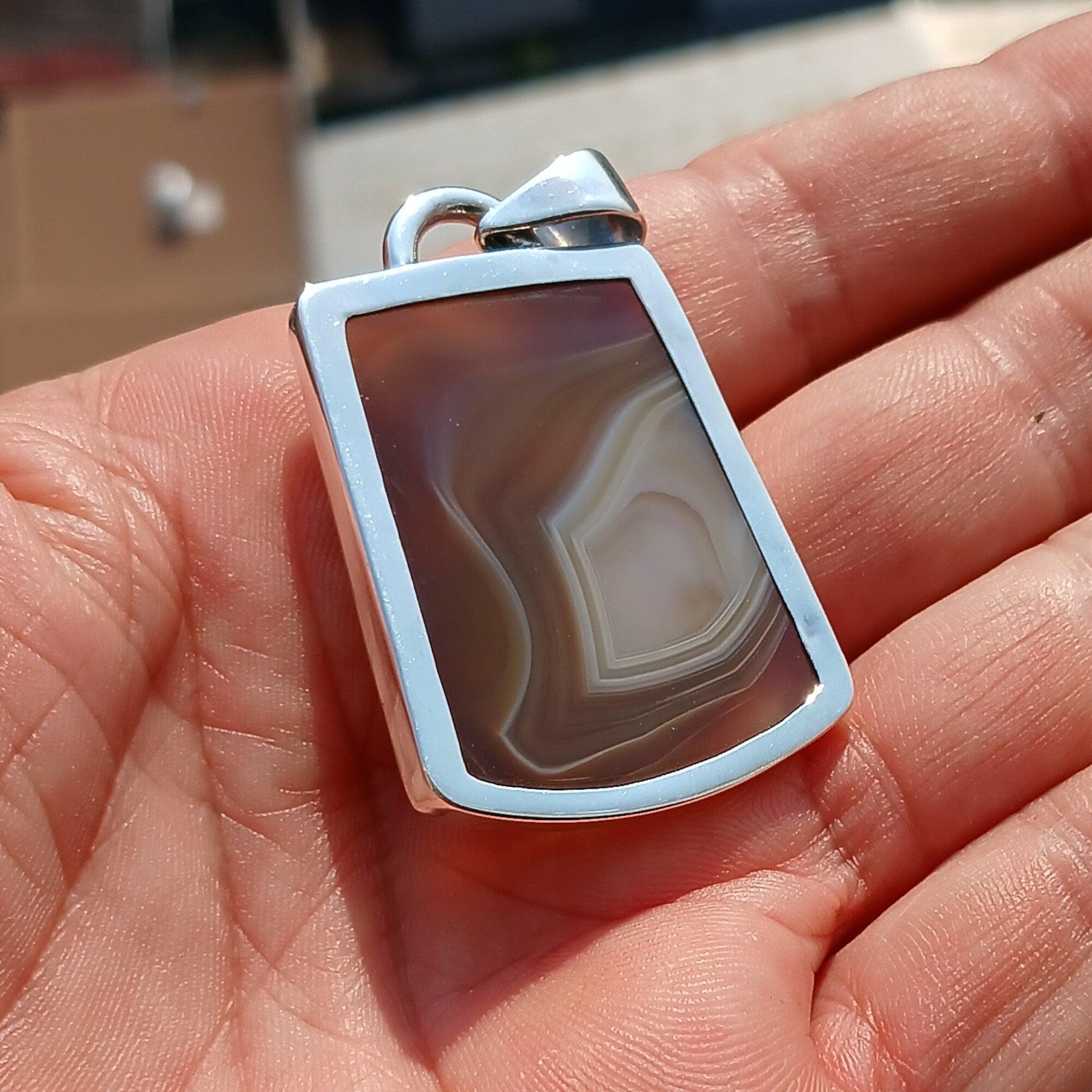 Agate Necklace, Sterling Silver Pendant, Artwork Pendant, honey color Agate, Silver Necklace, Gift for Him, Agate silver Amulet, Unique Gift