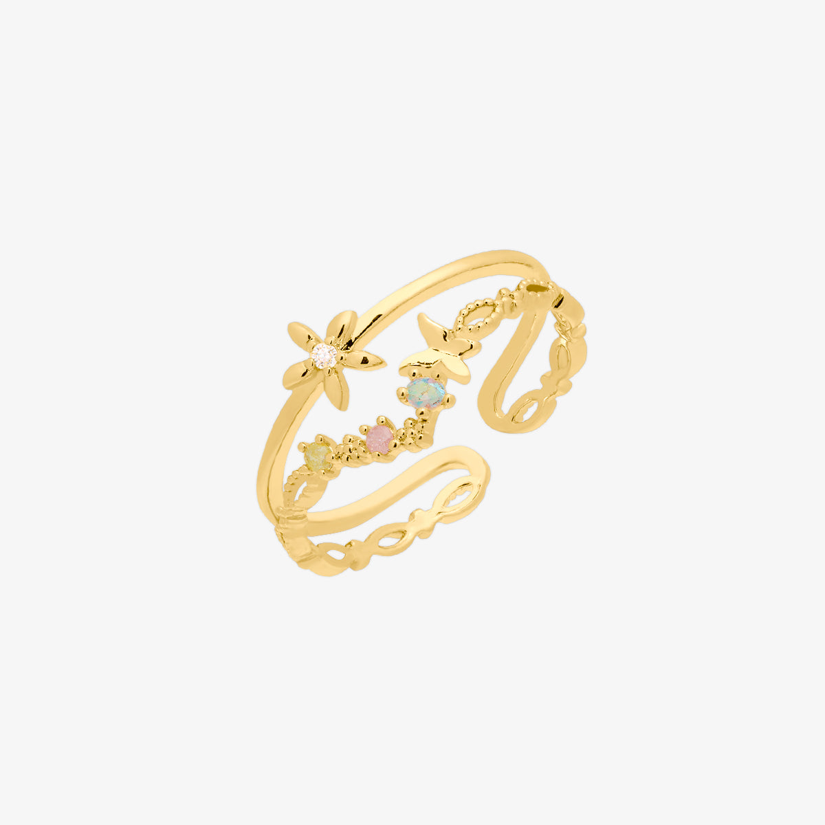 Double pastel flower ring-0