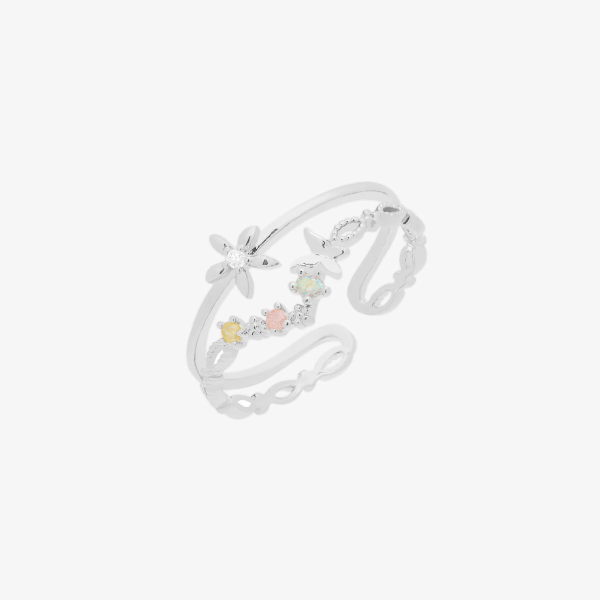 Double pastel flower ring-5