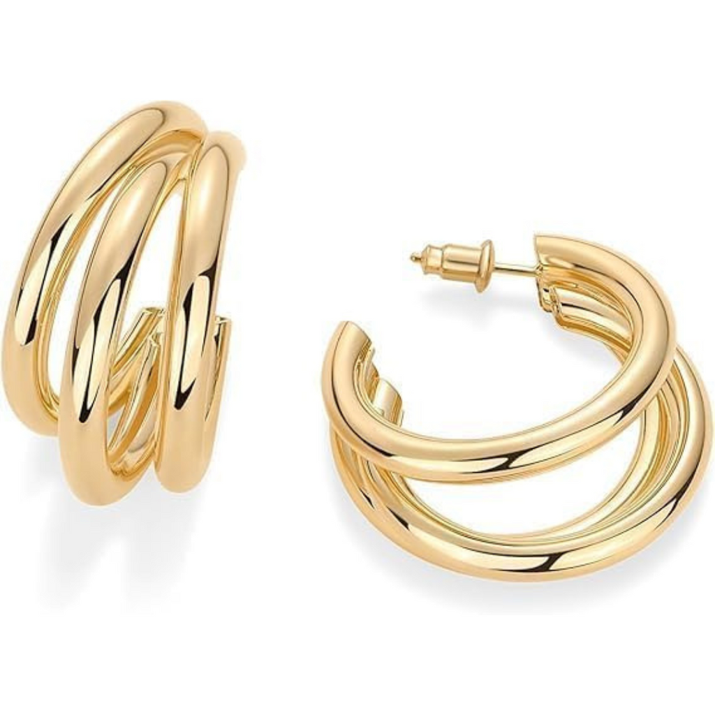 Chunky Gold Triple Hoop Earring